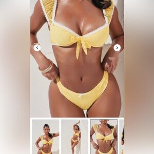 Fashion Nova Yellow Lace Trim Bikini Set